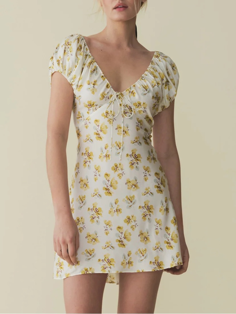 DOEN Sera Frolicking Florals Yellow Floral Silk Dress XS